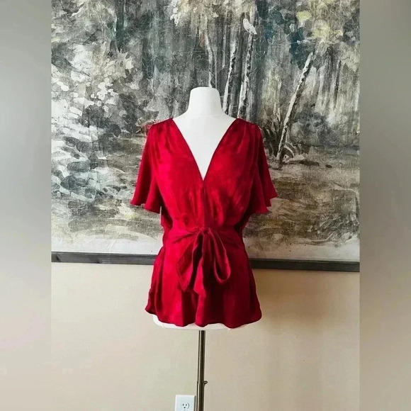 Max Studio Women's Flutter Sleeve Waist Tie Blouse in Pink Size XL NWOT $98 - Picture 2 of 11